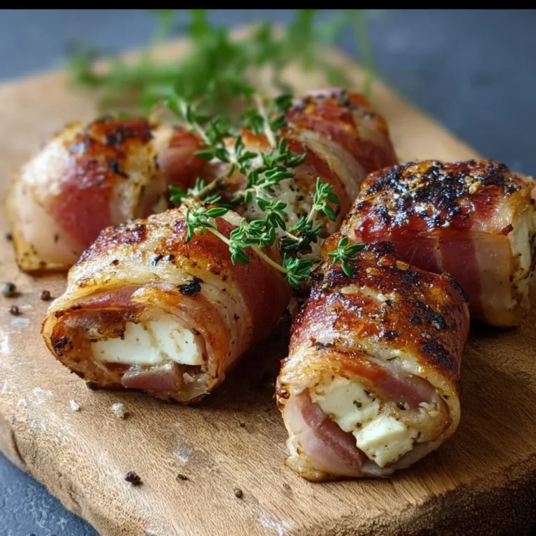 Gegrillte Feta-Schinkenröllchen auf einem Grill serviert
