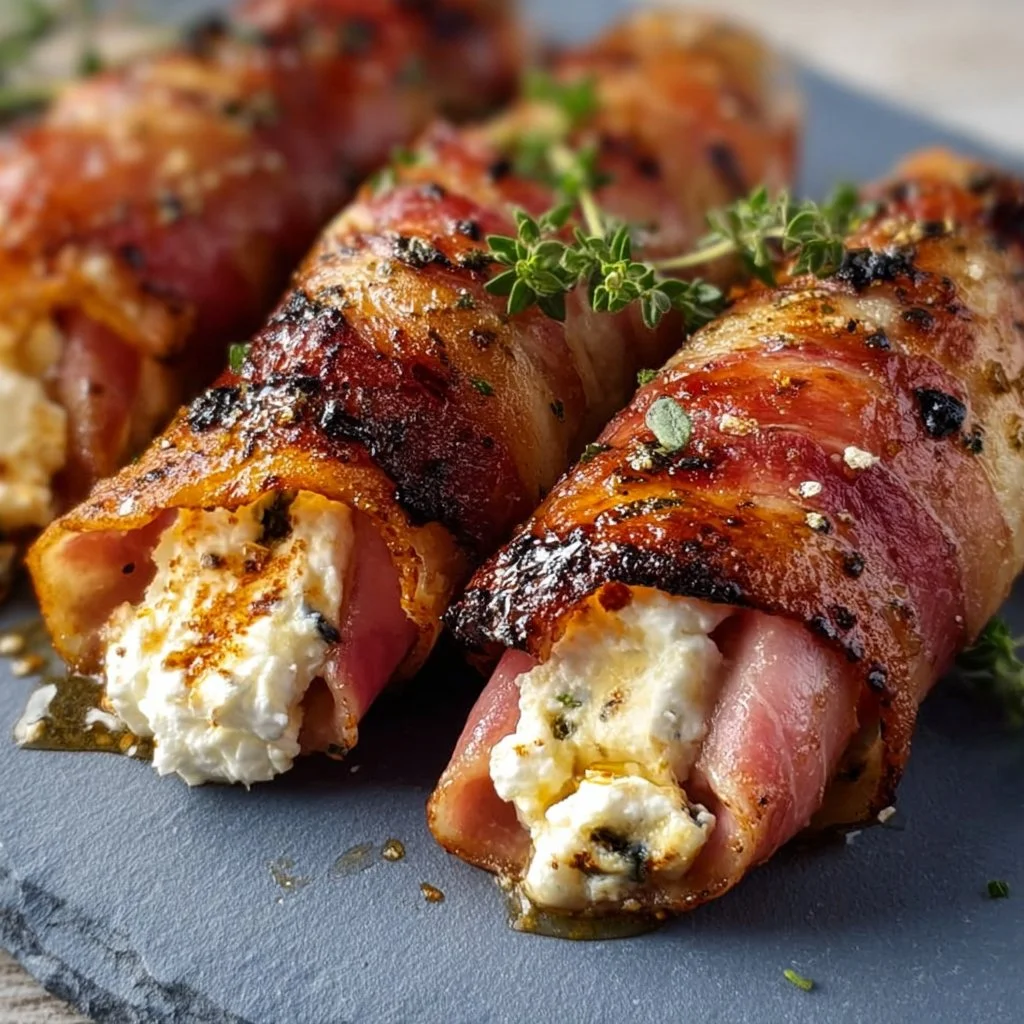 Gegrillte Feta-Schinkenröllchen