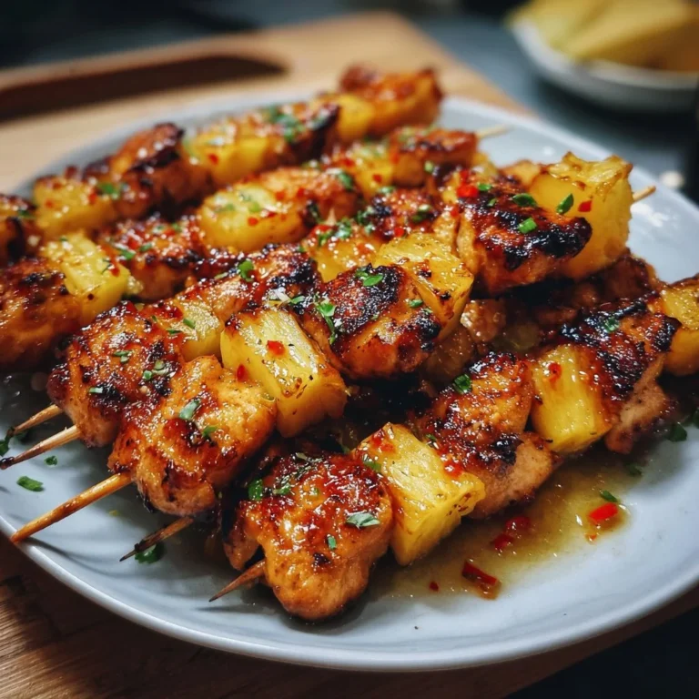 Gegrillte Hähnchen-Ananas-Spieße mit Honig-Chili-Glasur auf einem Grill