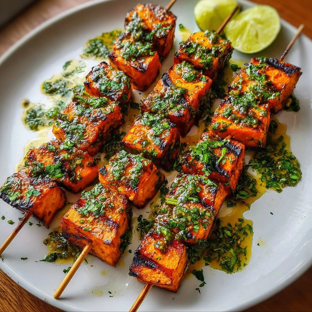 Gegrillte Süßkartoffel-Spieße mit Limetten-Koriander-Marinade auf dem Grill