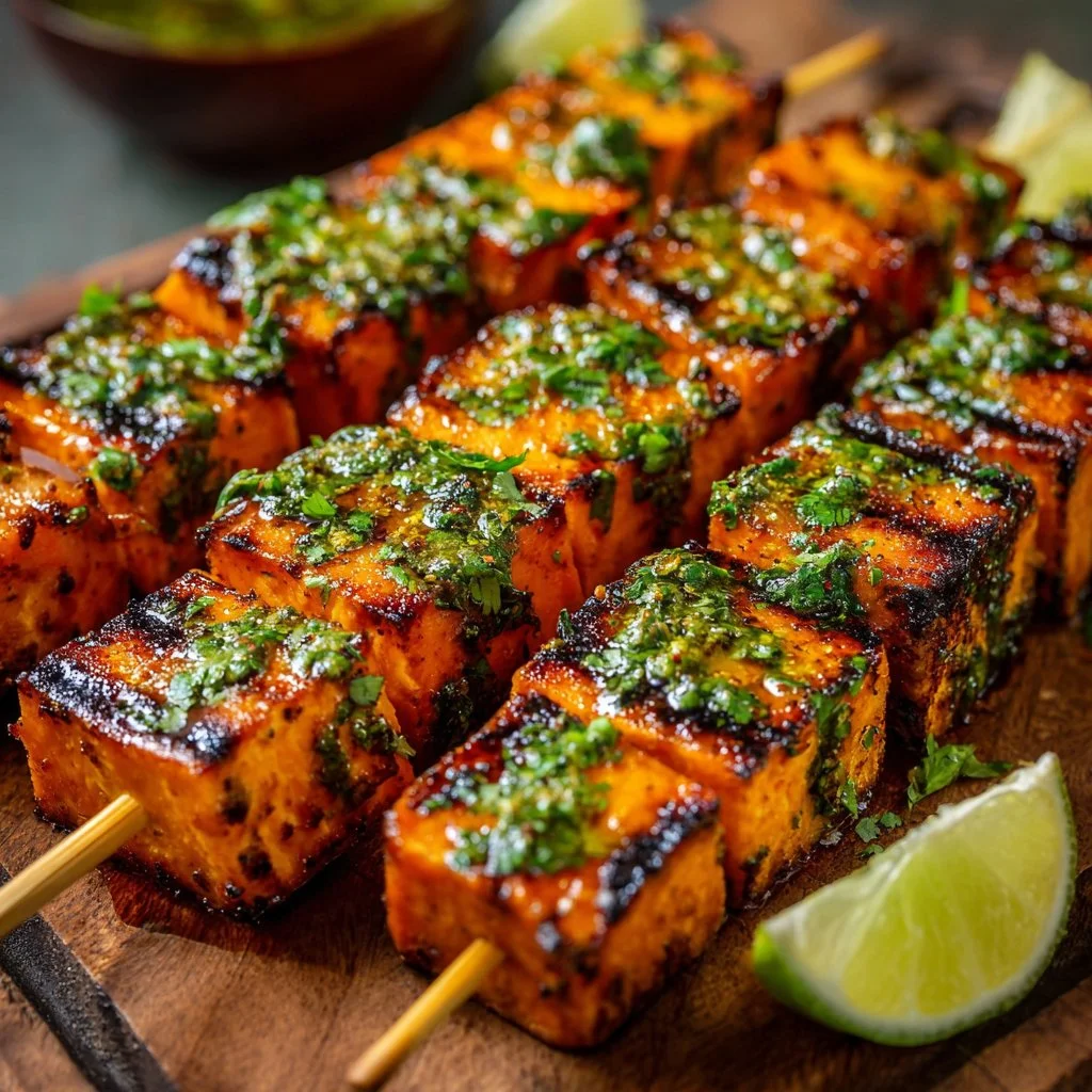Gegrillte Süßkartoffel-Spieße mit Limetten-Koriander-Marinade