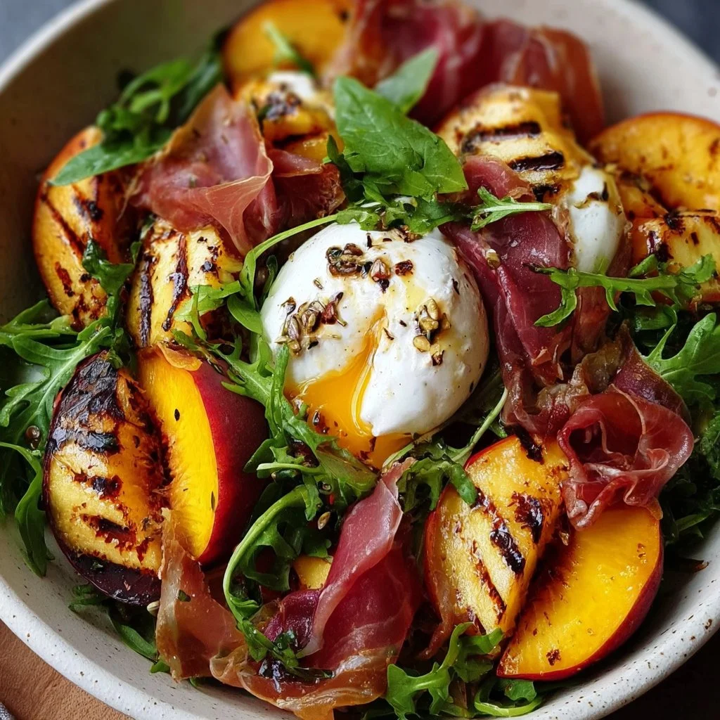 Gegrillter Nektarinen Burrata Prosciutto Salat