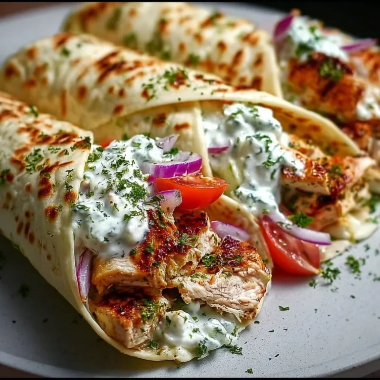 Griechische Kipwraps mit Tzatziki auf einem Teller serviert