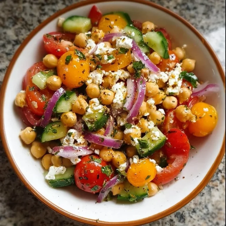 Griechischer Kichererbsensalat mit frischem Gemüse und Kräutern