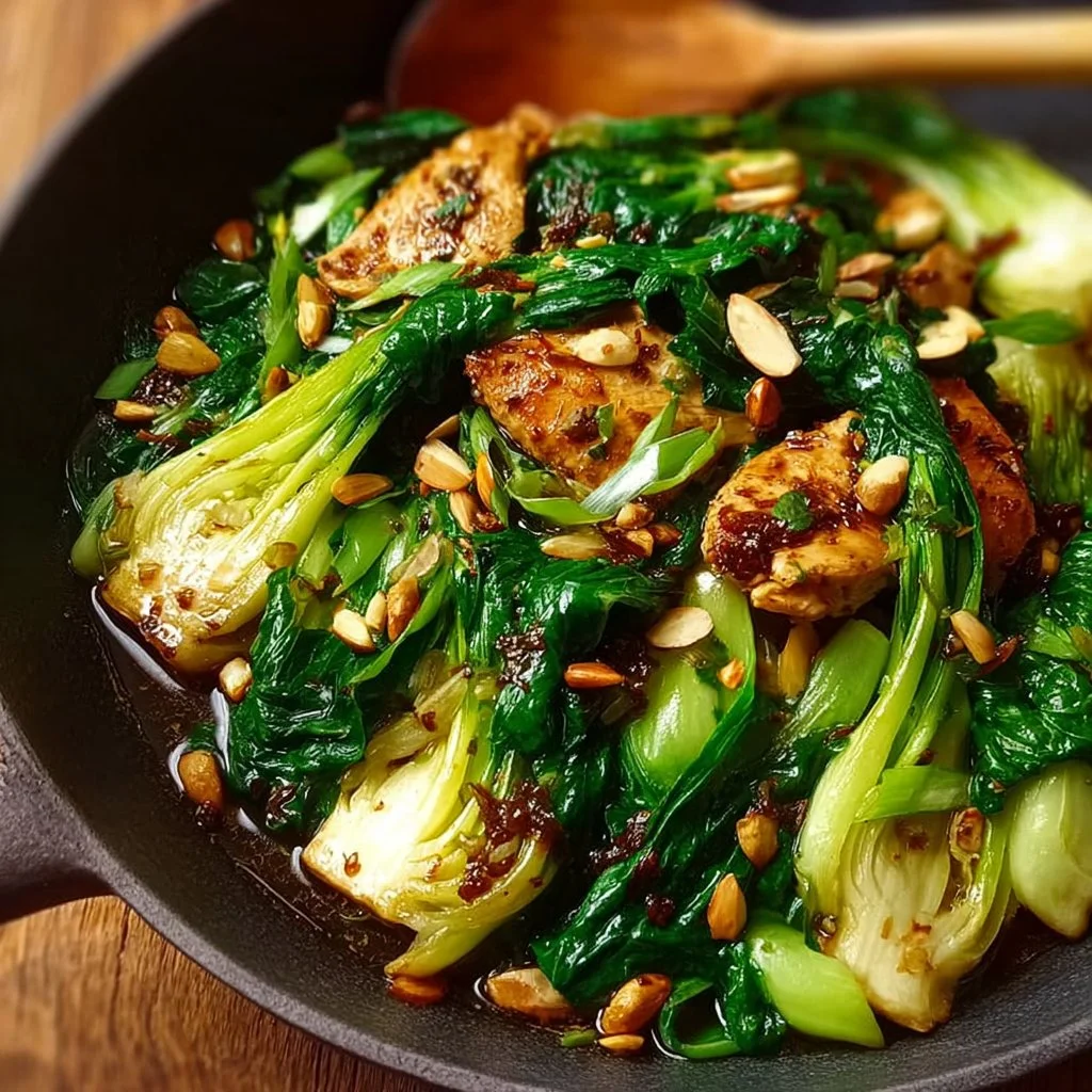 Hähnchen Pak Choi Pfanne mit Mandeln | Rezept | Palchoi Rezepte, Pak Choy Rezepte, Pakchoi Rezepte Pfanne