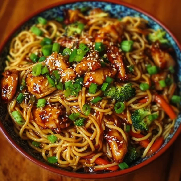Schnelle und leckere Hähnchen-Teriyaki-Nudeln auf einem Teller serviert.