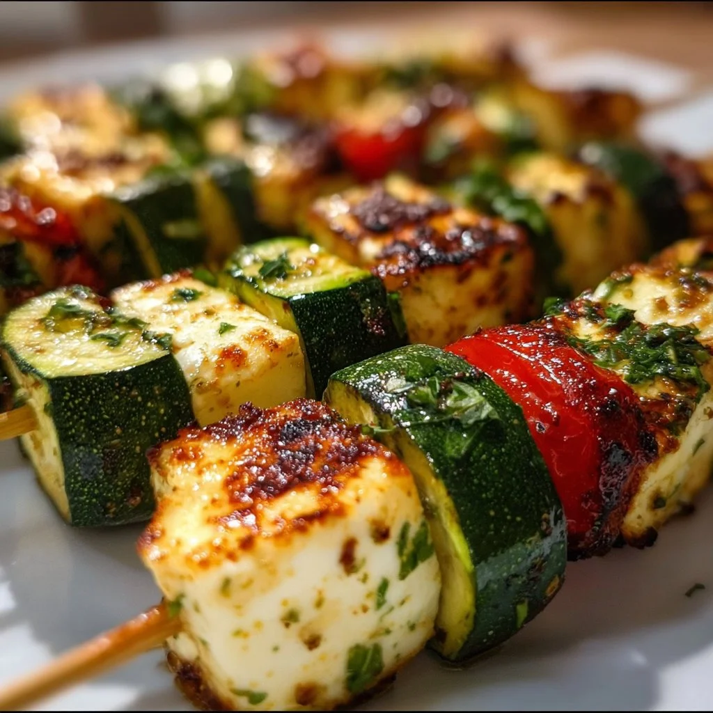 Gegrillte Halloumi Zucchini Spieße für einen sommerlichen Snack