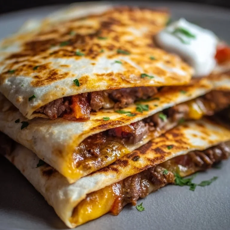 Proteinreiche Beef Quesadilla mit Käse und Guacamole auf einem Teller
