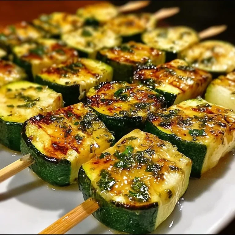Leckere Knoblauchbutter Zucchini Spieße auf einem Grillteller