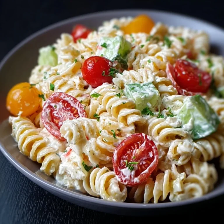 Bunter Kinder Nudelsalat mit Frischkäse und buntem Gemüse auf einem Teller
