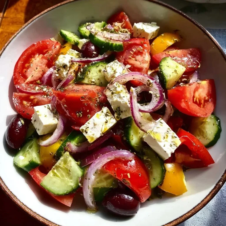 Klassischer griechischer Salat mit Tomaten, Gurken, Oliven und Feta-Käse