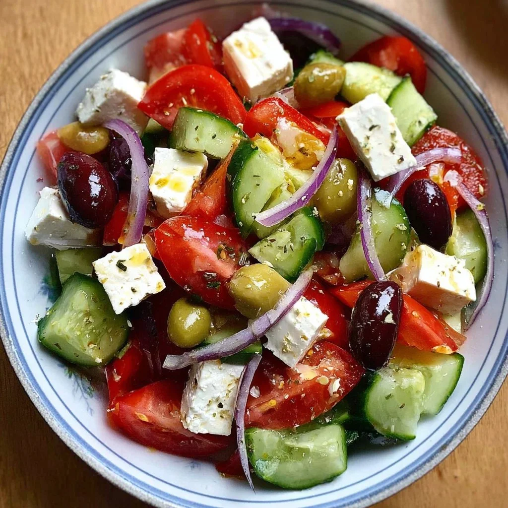 Klassischer Griechischer Salat mit Feta, Tomaten und Gurken