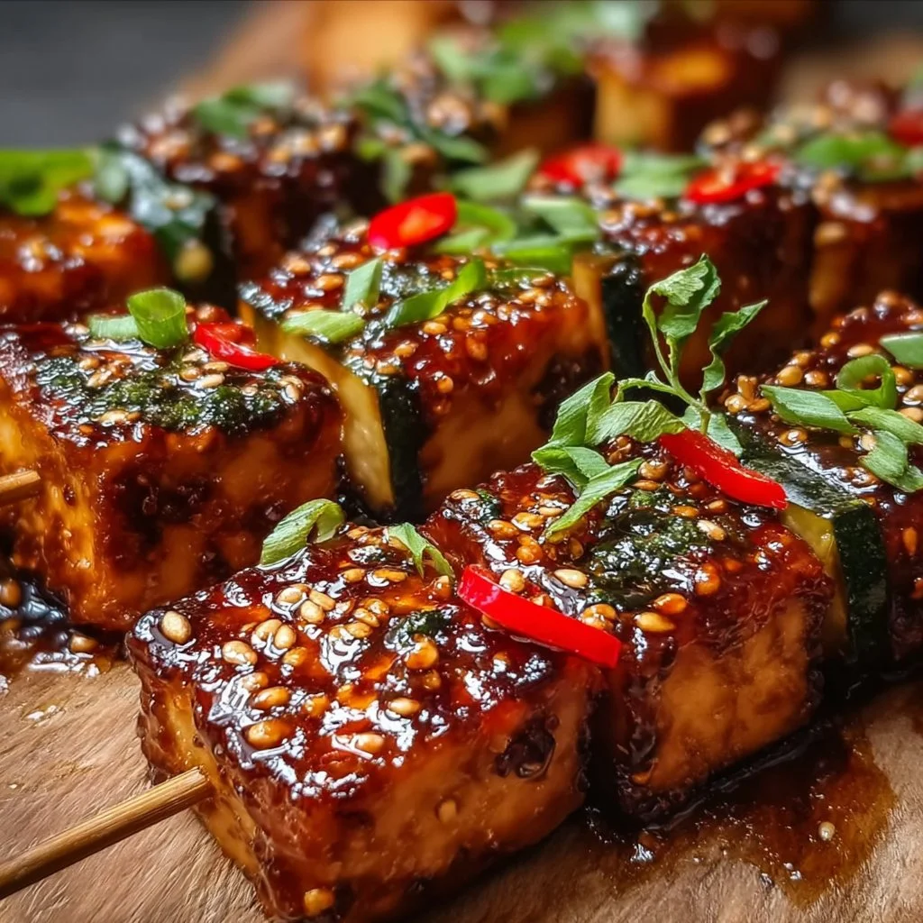 Knoblauch-Soja-Glasierte Tofu-Spieße