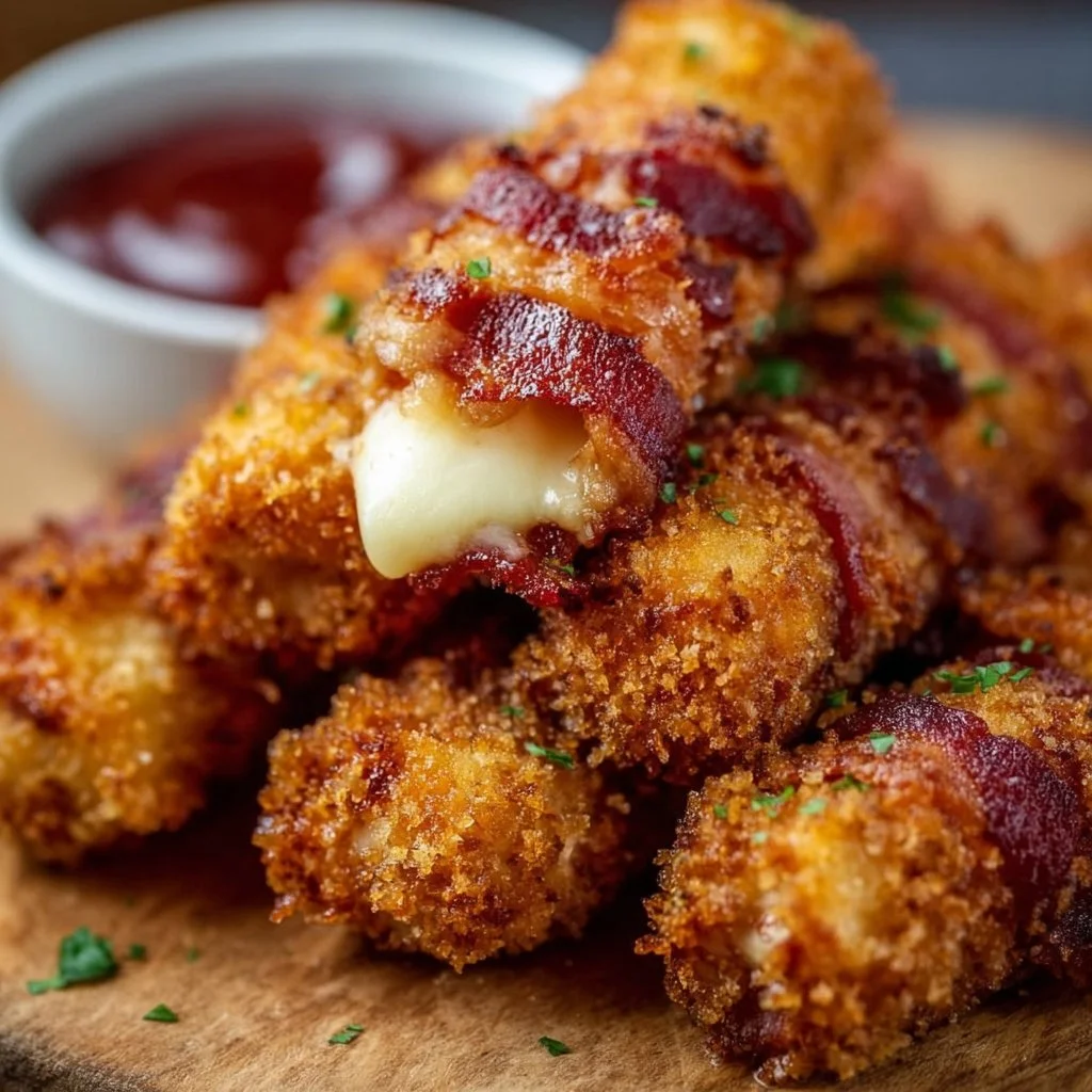 Knusprige Rindfleisch-Bacon-Mozzarella-Sticks