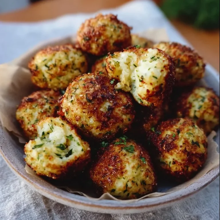 Knusprige Zucchini-Feta-Bällchen frisch aus dem Ofen auf einem Teller
