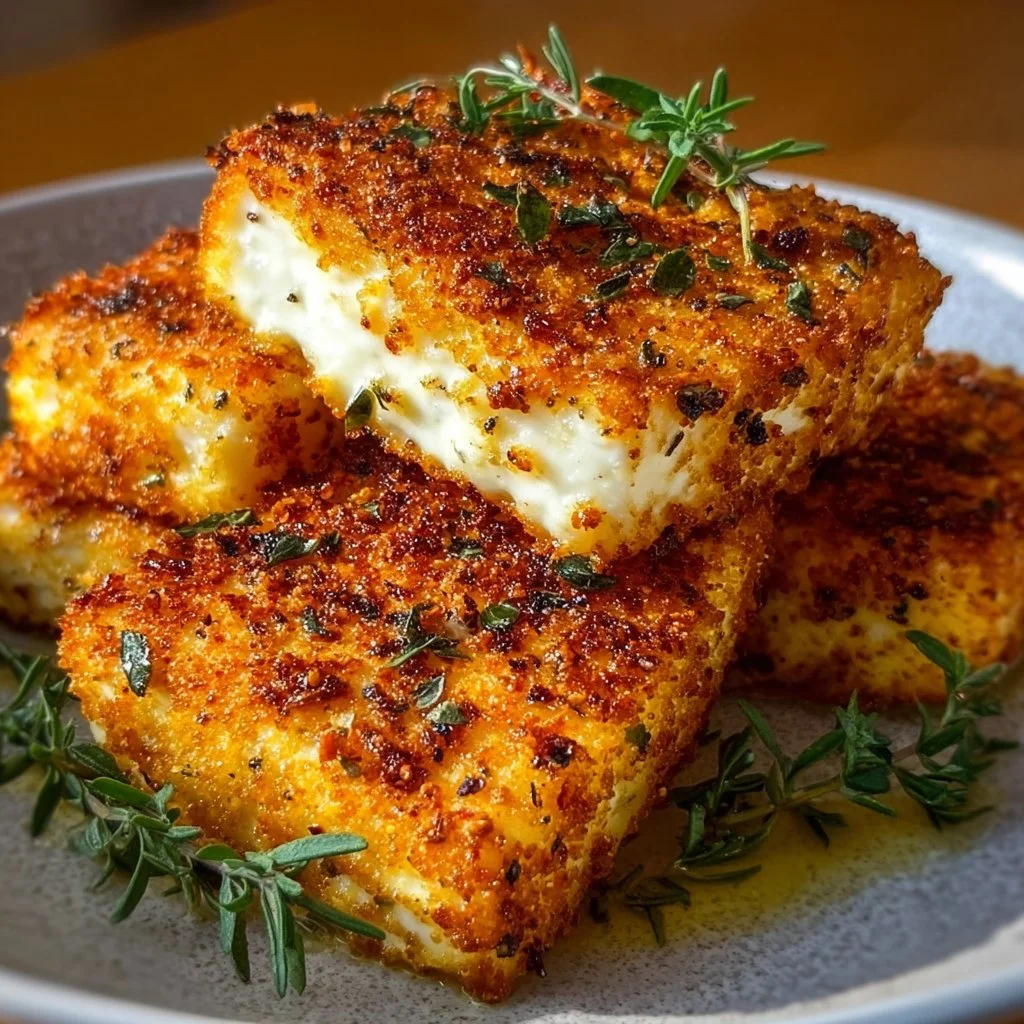 Knuspriger Feta aus dem Airfryer auf einem Teller serviert