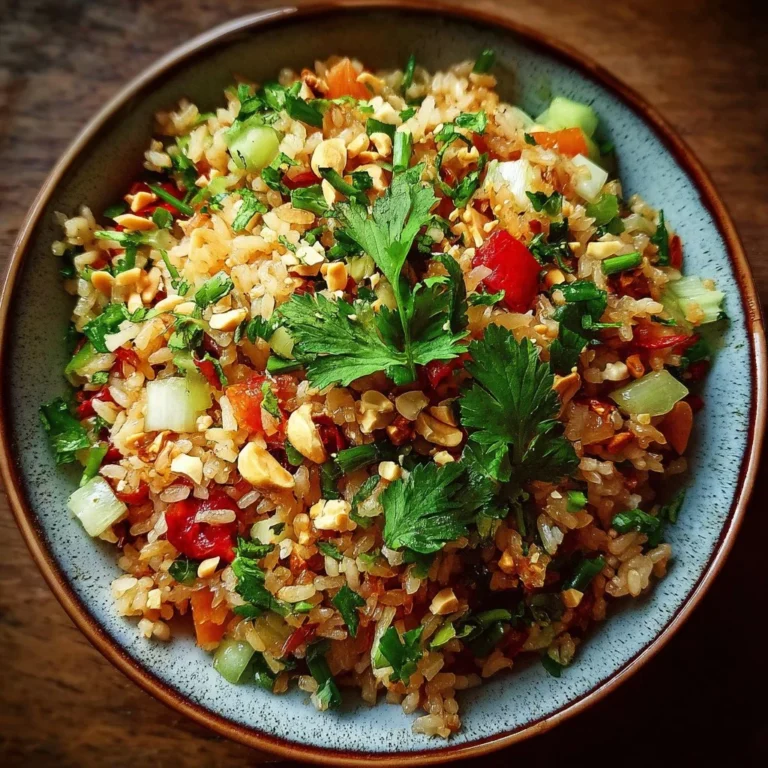 Knuspriger Reissalat mit Erdnuss und Chili auf einem Teller