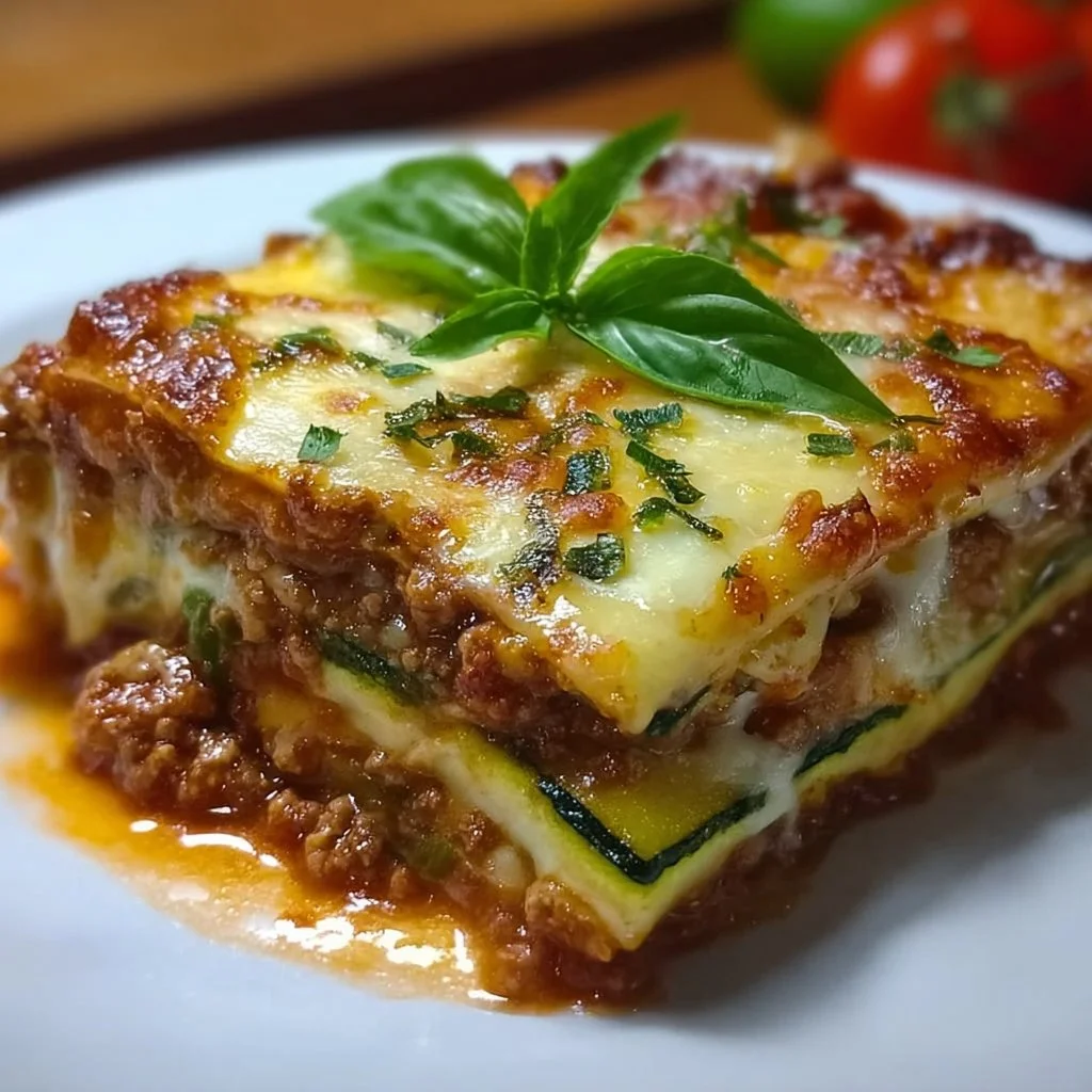 Köstliche Low Carb Zucchini Lasagne auf einem Teller serviert