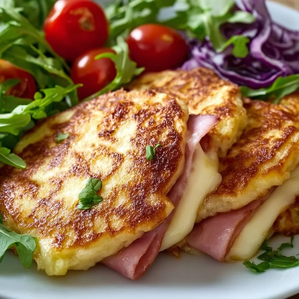 Low Carb Schinken-Mozzarella-Pfannkuchen mit Salat