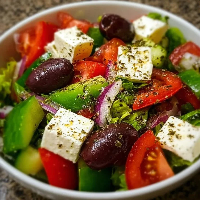 Mediterraner griechischer Salat (Horiatiki) mit frischem Gemüse und Feta-Käse.