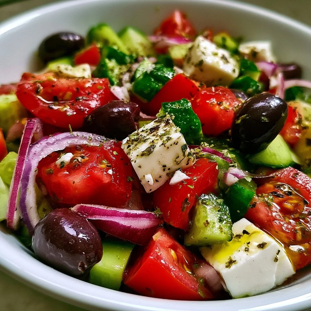 Mediterraner griechischer Salat (Horiatiki) mit frischen Zutaten