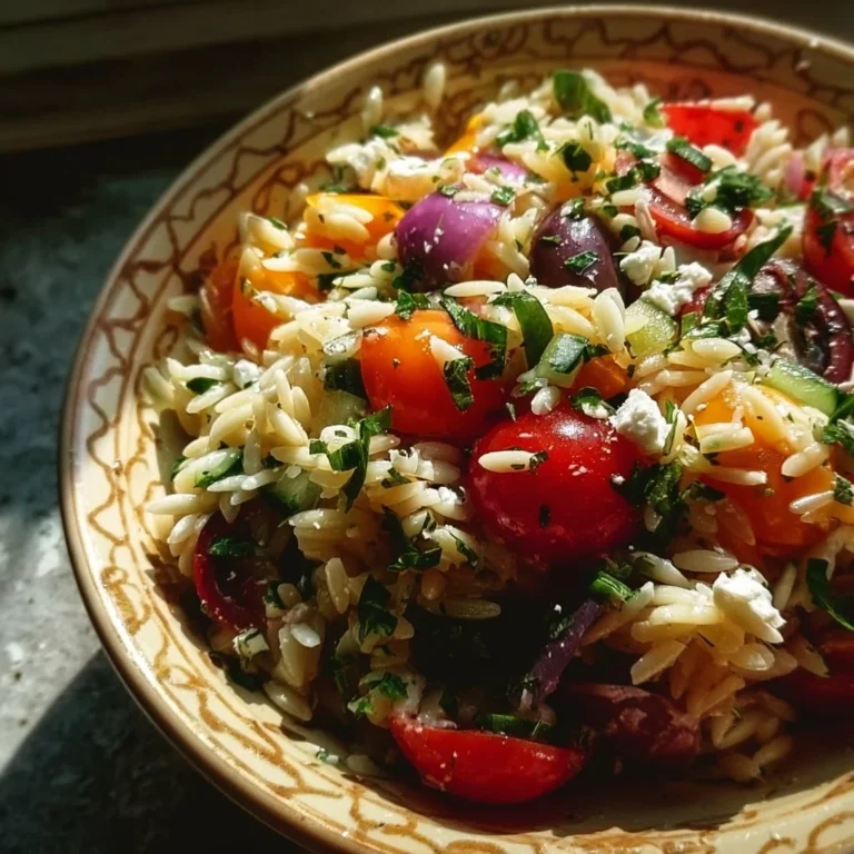 Mediterraner Orzo-Salat mit frischem Gemüse und Kräutern