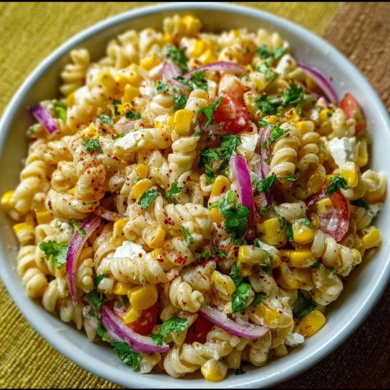 Leckerer mexikanischer Mais Pasta Salat mit buntem Gemüse und frischen Zutaten
