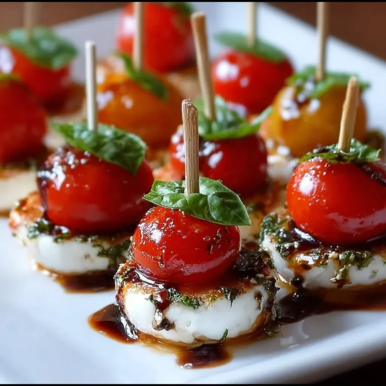 Mini Caprese Bites mit Tomaten, Mozzarella und Basilikum auf einem Tisch