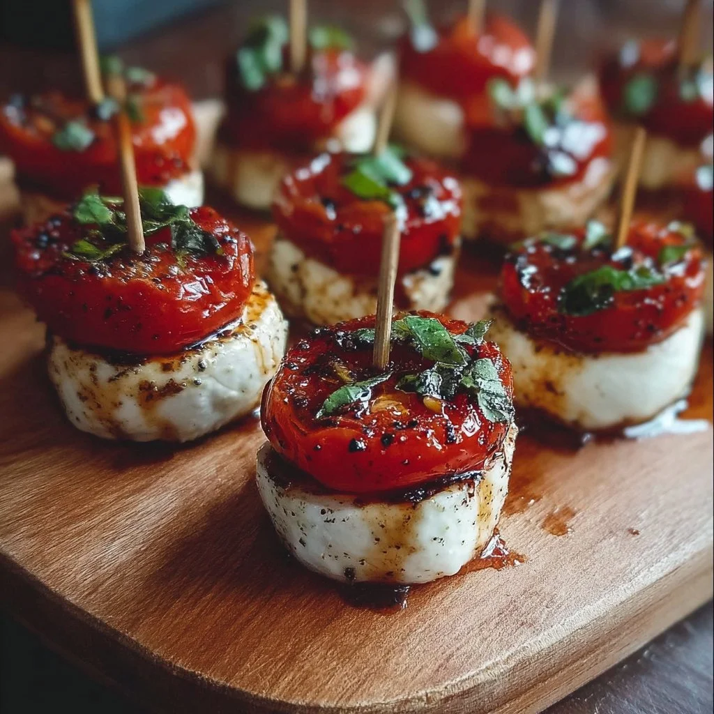 Leckere Mini Caprese Häppchen mit Tomate, Mozzarella und Basilikum