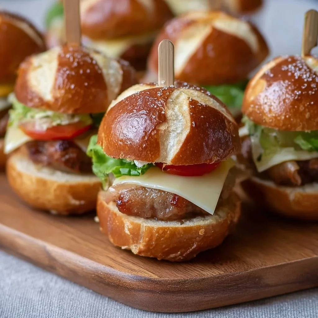 Mini-Laugen-Burger mit Leberkäse