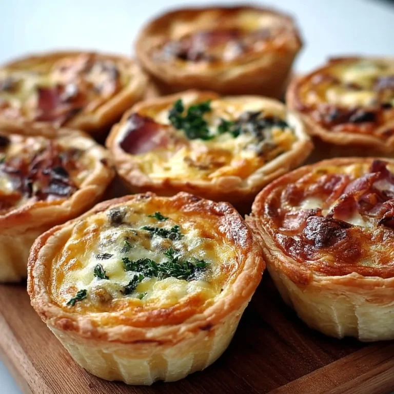 Mini-Quiche auf einem Teller, perfekt für 6 Personen und einfache Zubereitung.