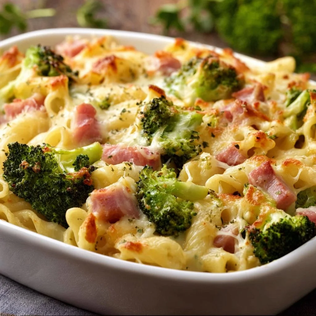 Nudelauflauf mit Brokkoli und Schinken