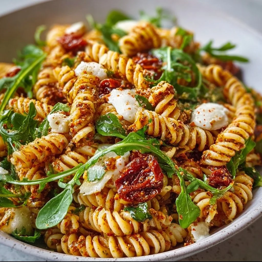 Nudelsalat mit rotem Pesto