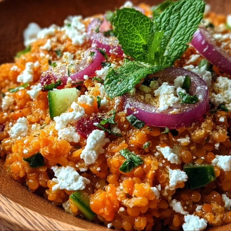 Orientalischer roter Linsensalat mit Feta in einer Schüssel