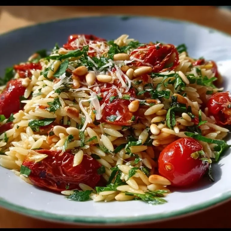 Orzo-Salat mit frischen Tomaten und gerösteten Pinienkernen