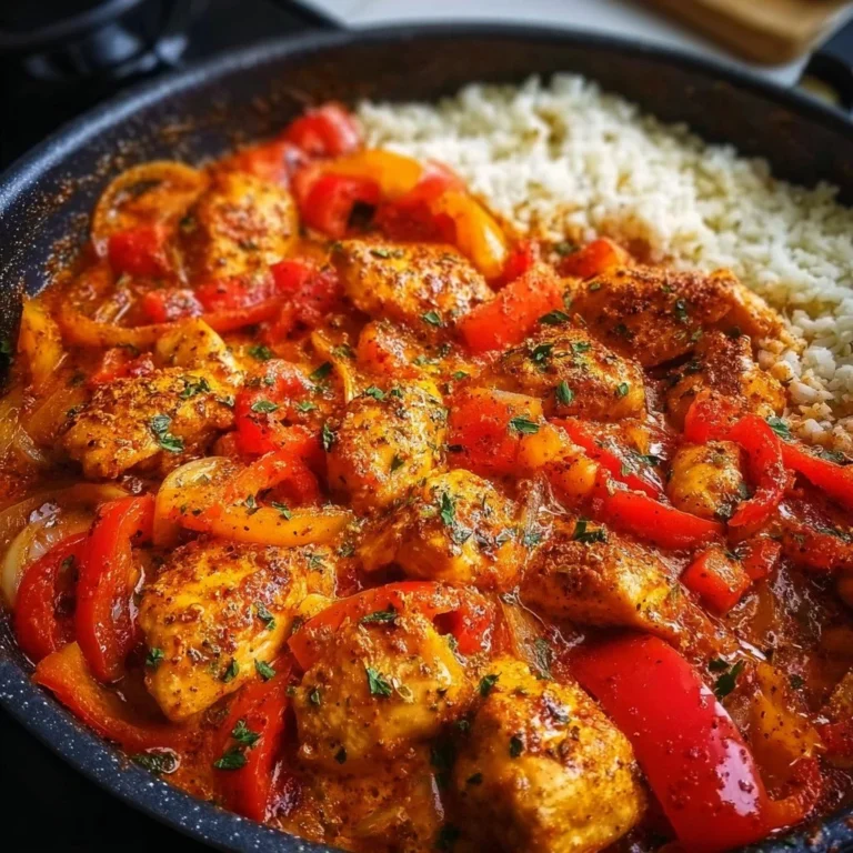 Pfanne mit Paprika Hähnchen, serviert mit buntem Gemüse und Kräutern