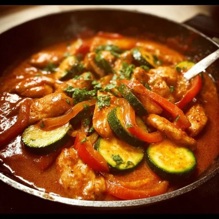 Leckeres Gericht aus Paprika, Zucchini und Hähnchenfilet