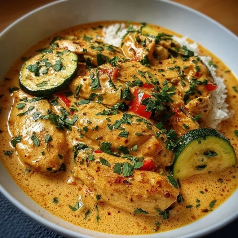 Paprika Zucchini Hähnchen in Sahnesoße, schnell zubereitet, köstliches Rezept