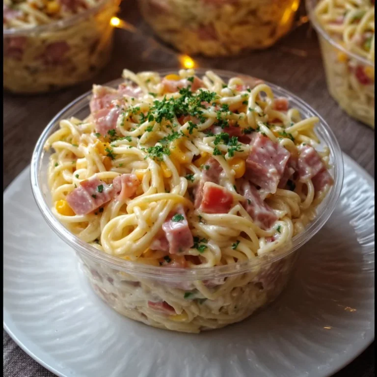 Pasta mit Schinken in einer cremigen Soße serviert