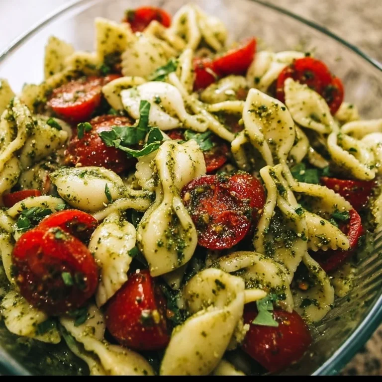 Pesto Nudelsalat mit frischen Zutaten und aromatischem Pesto