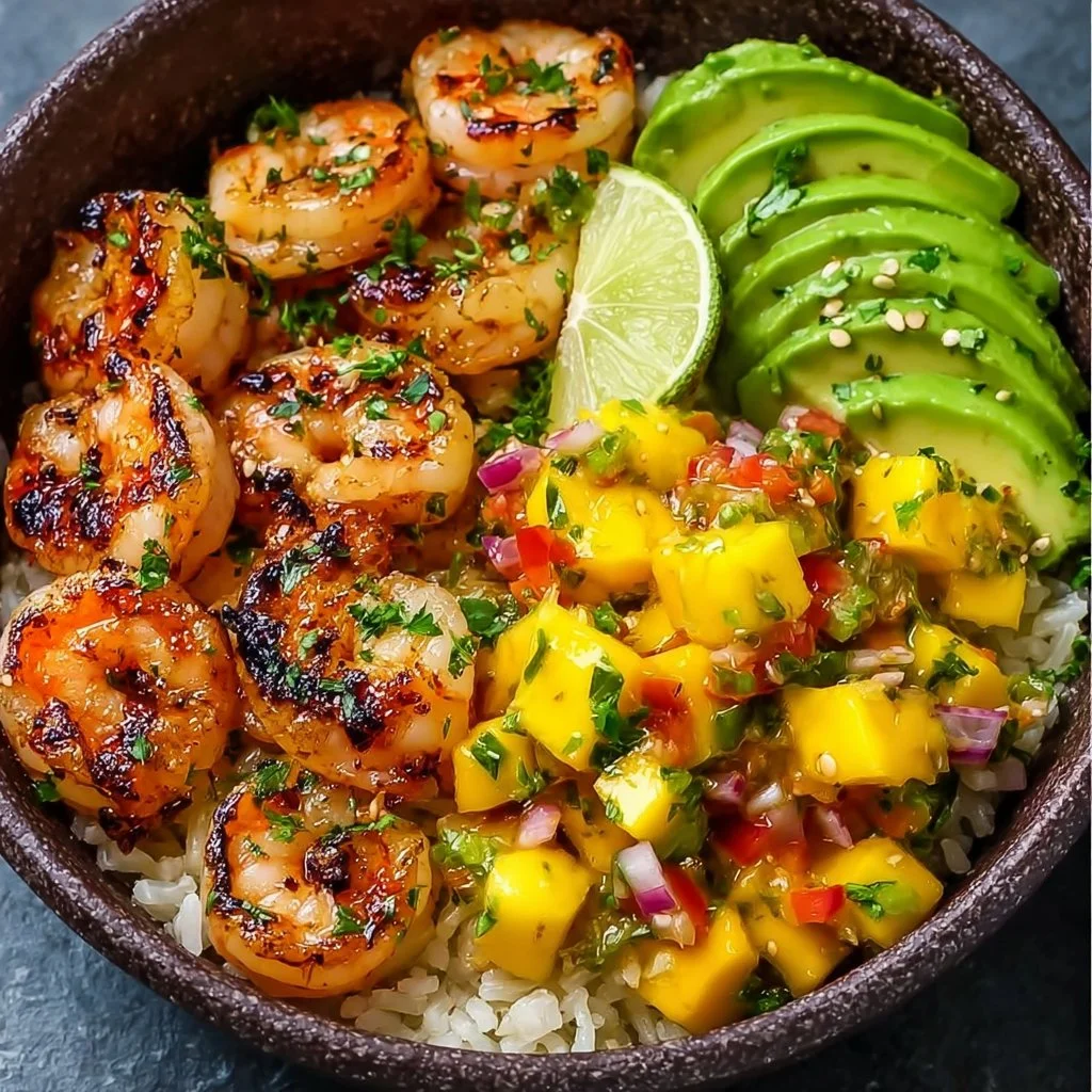 Shrimp- und Avocado-Bowls mit Mango-Salsa