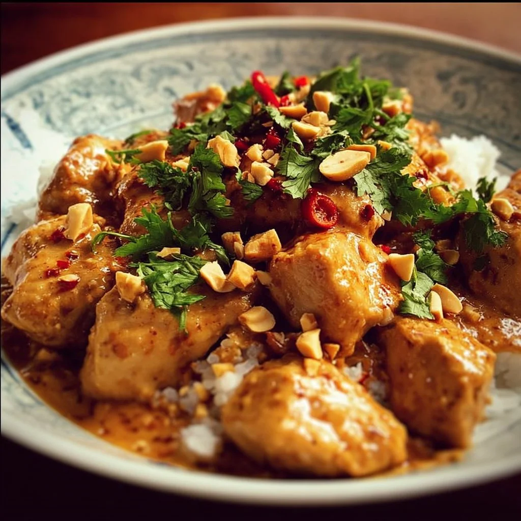 Leckeres Thai-Erdnuss-Hühnchen mit Aromen der thailändischen Küche