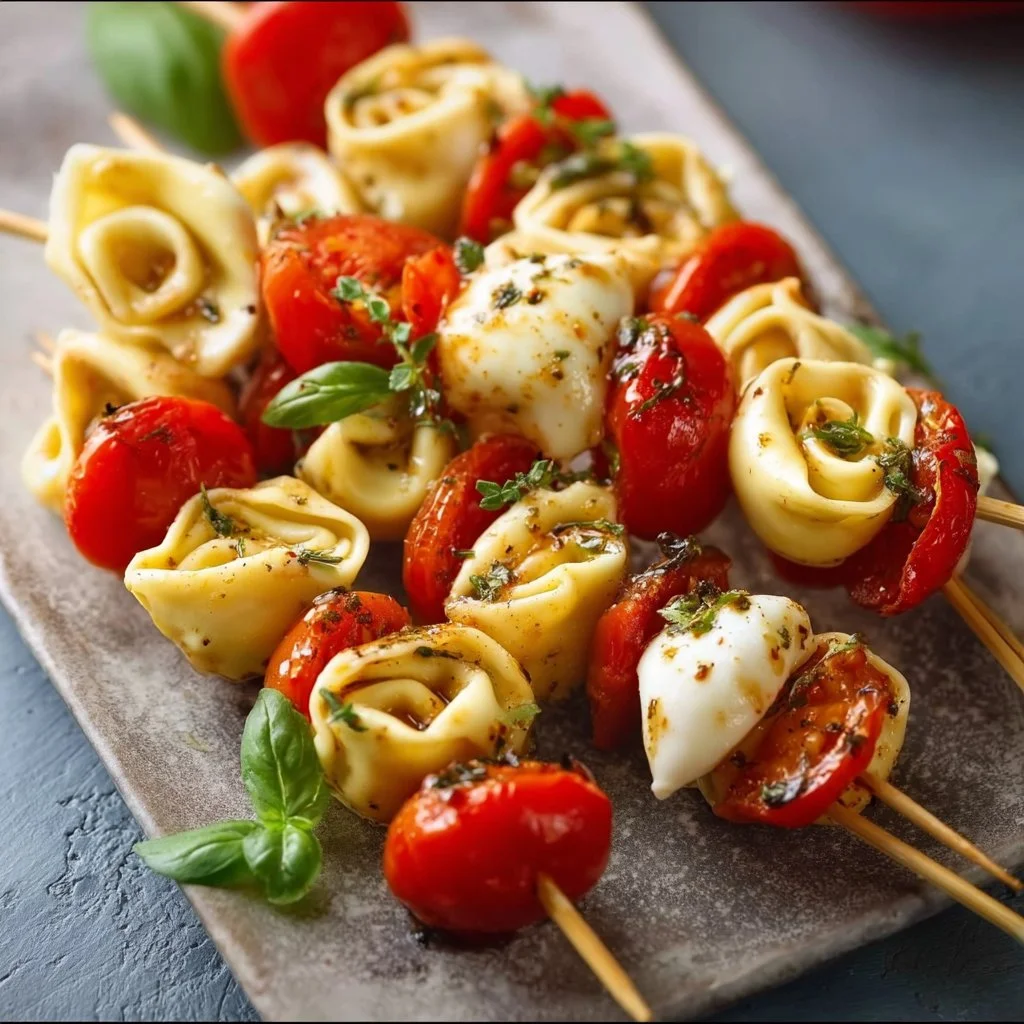 Tortellini-Spieße mit Tomate und Mozzarella