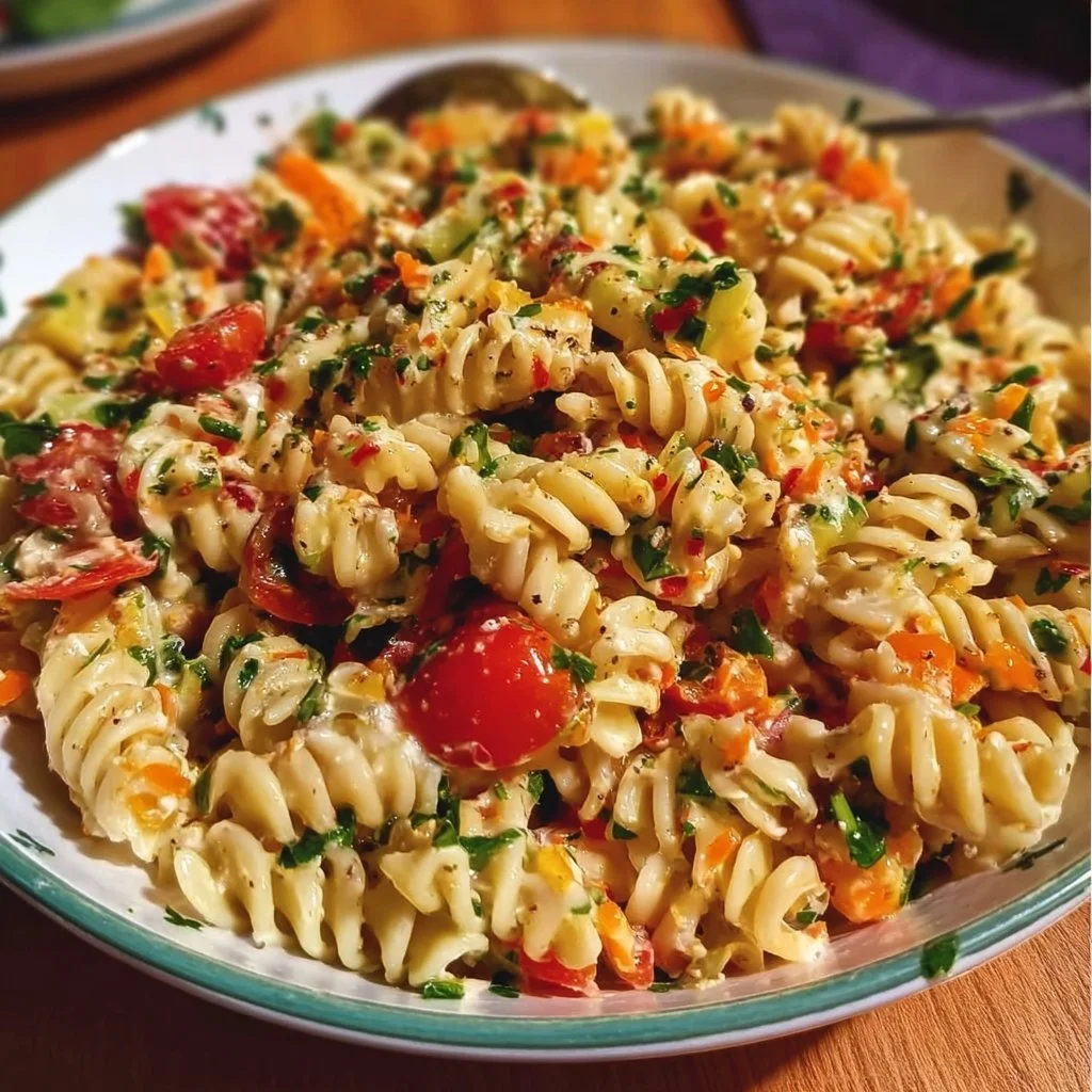 Türkischer Nudelsalat mit frischem Gemüse und würzigen Aromen.