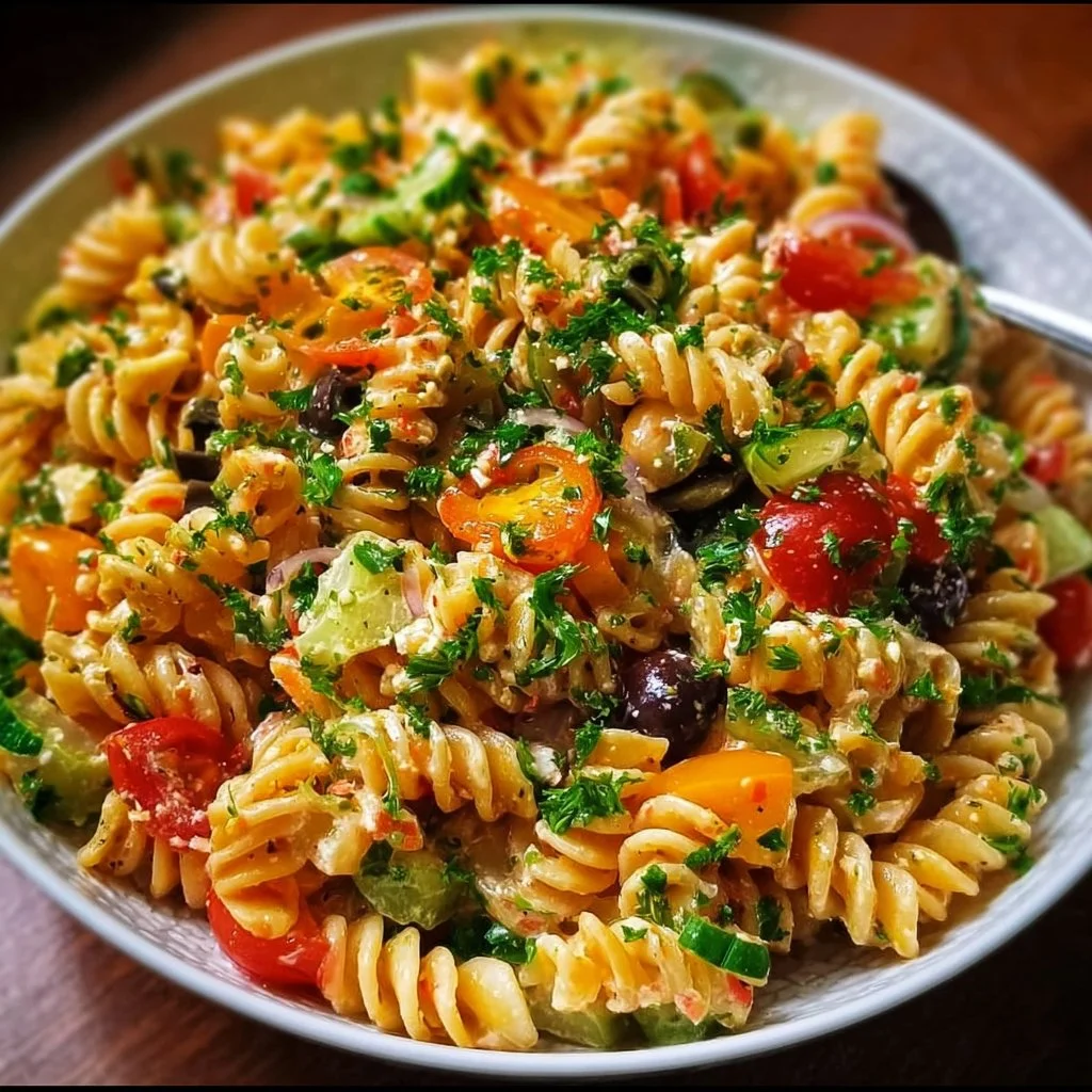 Türkischer Nudelsalat mit frischem Gemüse und leckerem Dressing