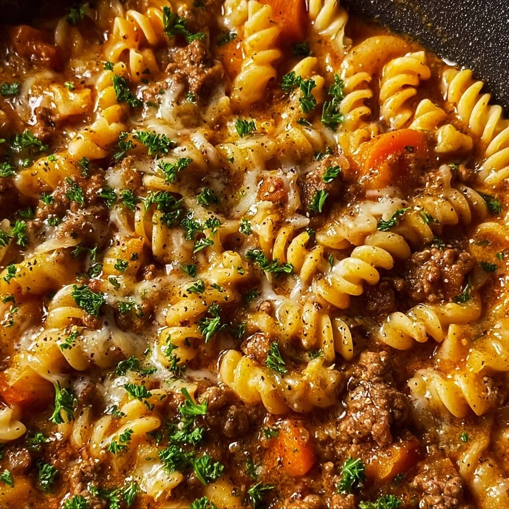 Veganes Eintopfgericht (Cheeseburger-Pasta)