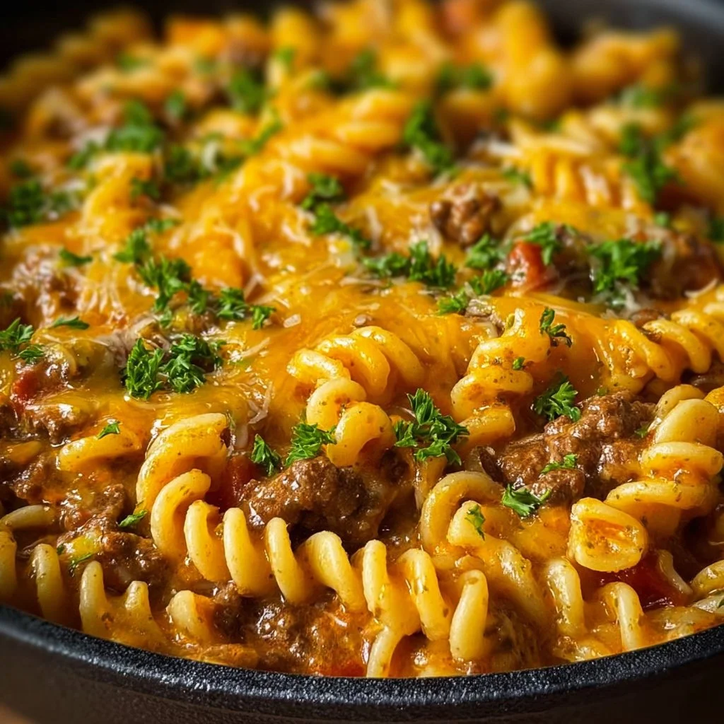 Veganes Eintopfgericht (Cheeseburger-Pasta)
