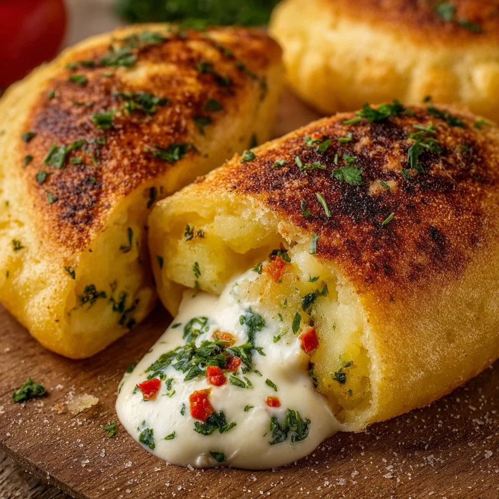 Vegetarische Kartoffeltaschen mit Frischkäsefüllung