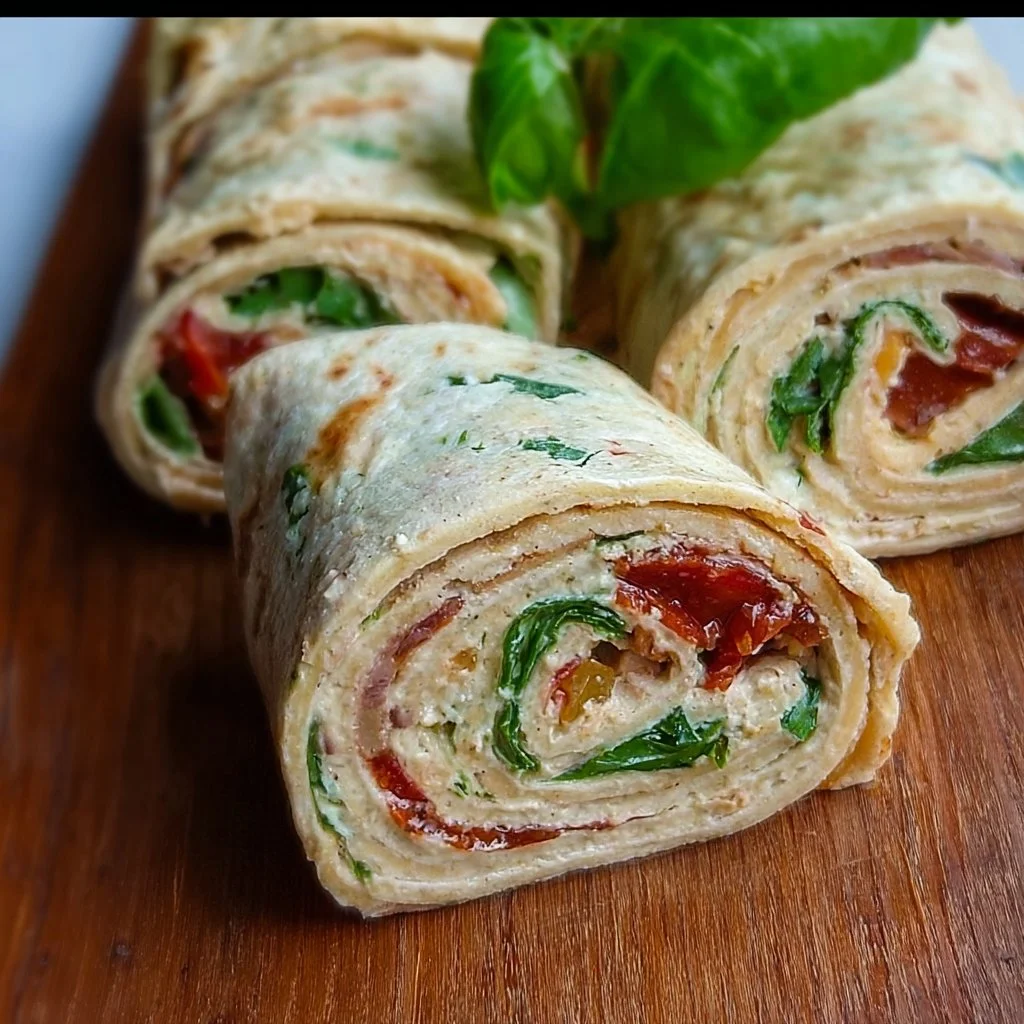 Leckere vegetarische Wrap-Röllchen auf einem Teller serviert
