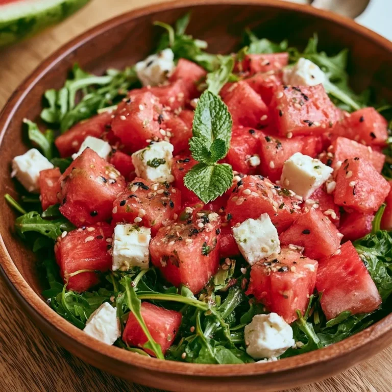 Erfrischender Wassermelonen Feta Salat mit frischen Kräutern